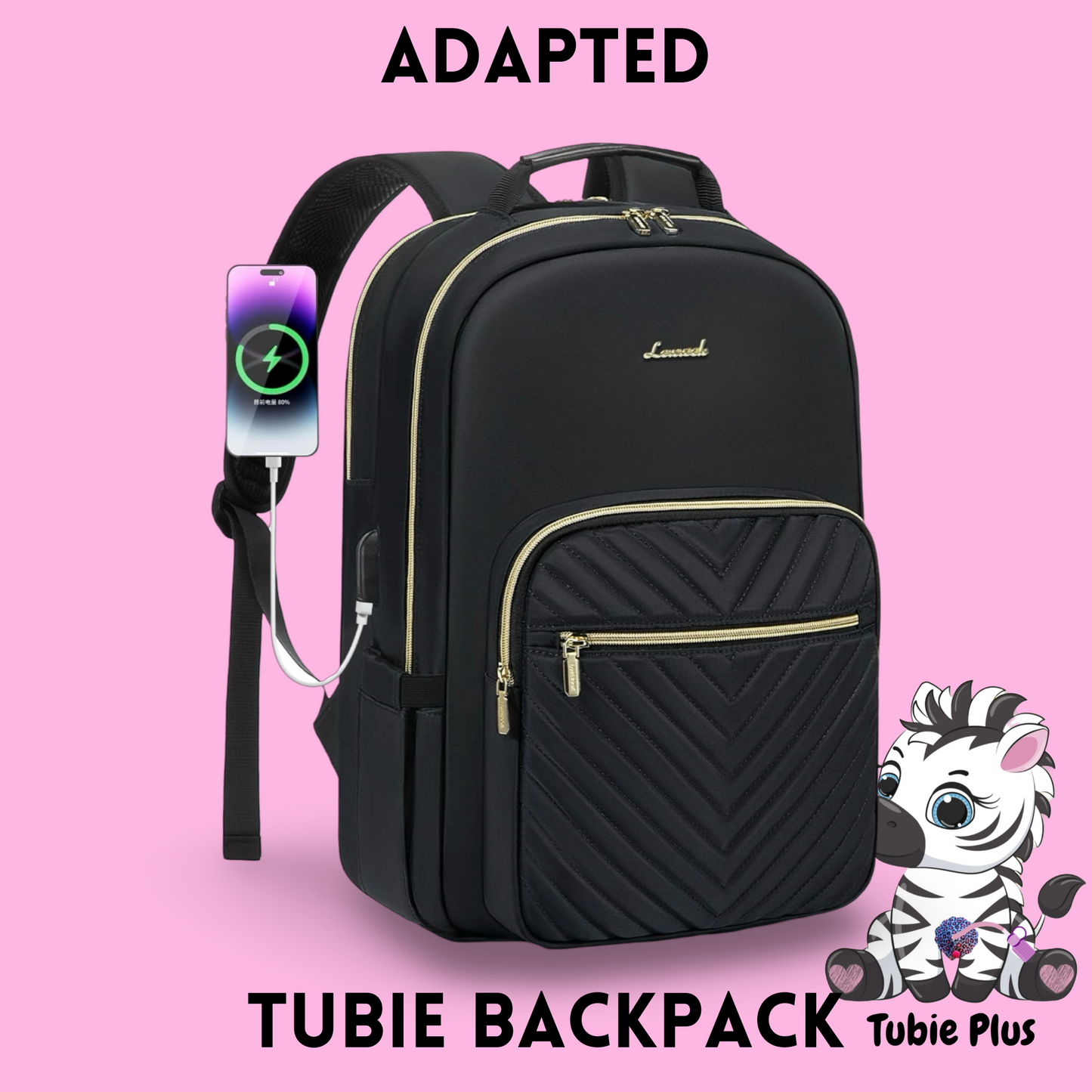 Black Feeding Tube Backpack, Tubie Backpack, Adapted Backpack