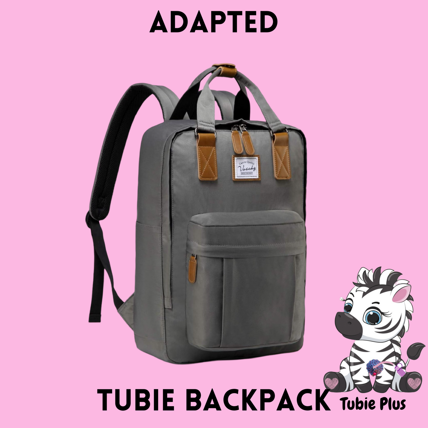 Grey Feeding Tube Backpack, Tubie Backpack, Adapted Backpack