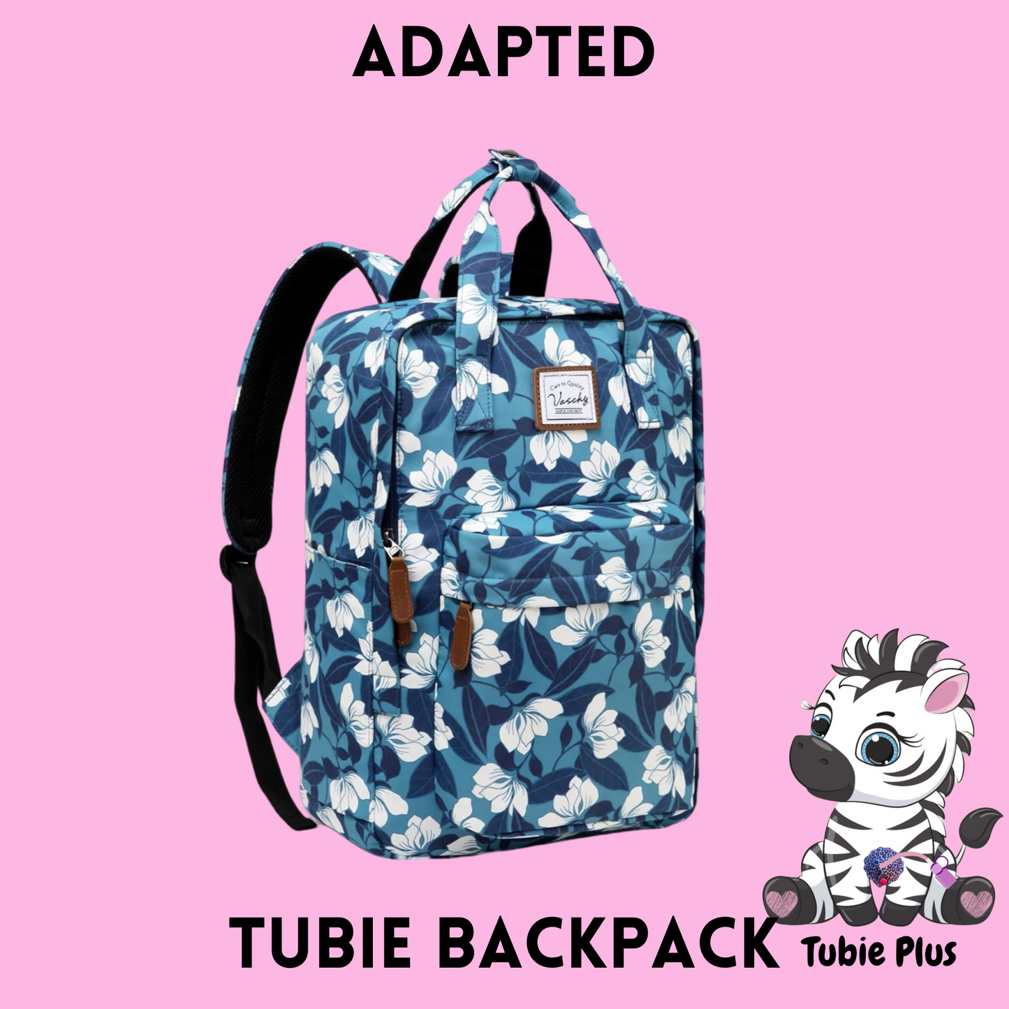 Blue Floral Feeding Tube Backpack, Tubie Backpack, Adapted Backpack