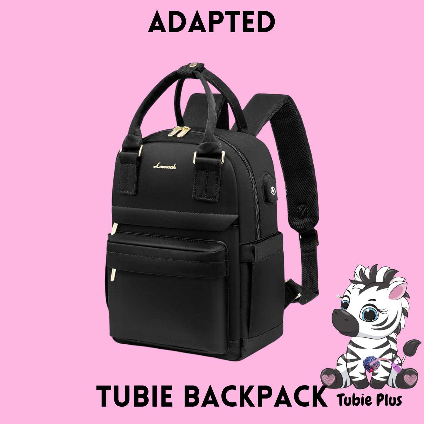 Black Mini 500ml Feeding Tube Backpack, Tubie Backpack, Adapted Backpack