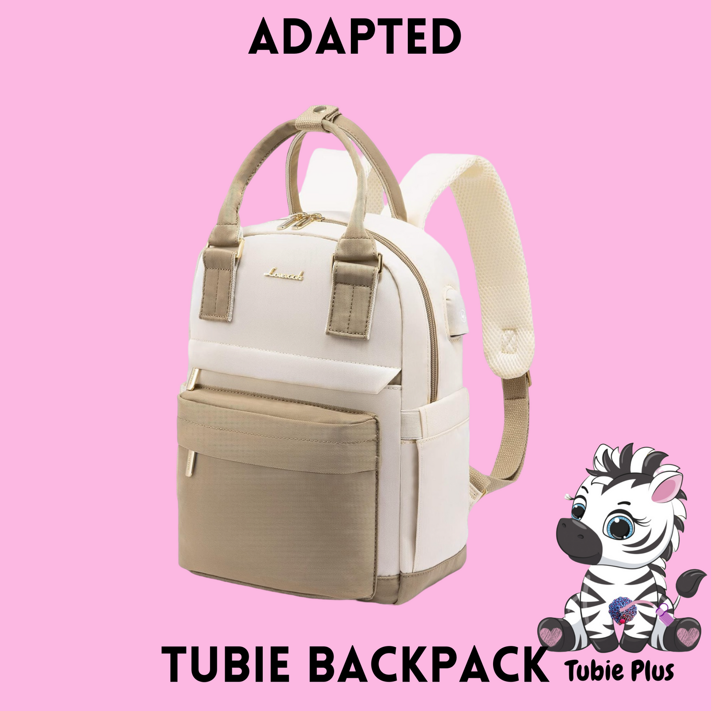 Beige & Khaki Mini 500ml Feeding Tube Backpack, Tubie Backpack, Adapted Backpack