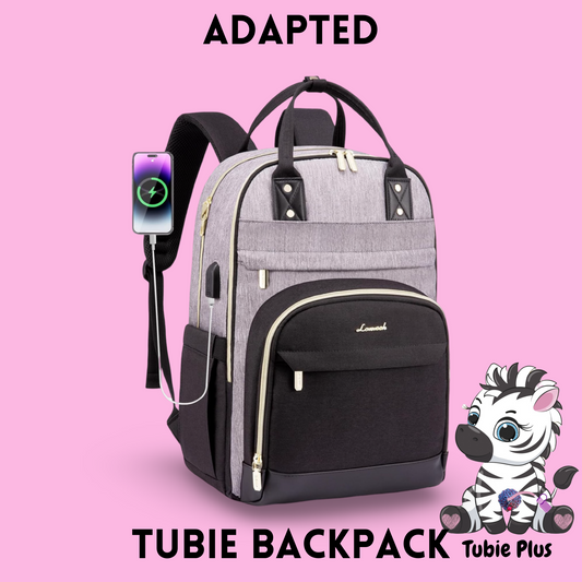 Grey & Black Feeding Tube Backpack, Tubie Backpack, Adapted Backpack