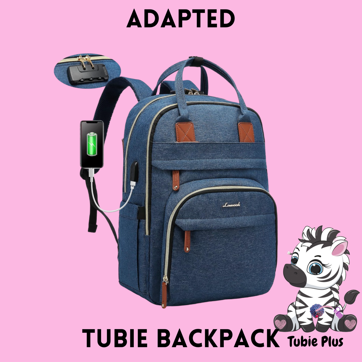 Blue Feeding Tube Backpack, Tubie Backpack, Adapted Backpack