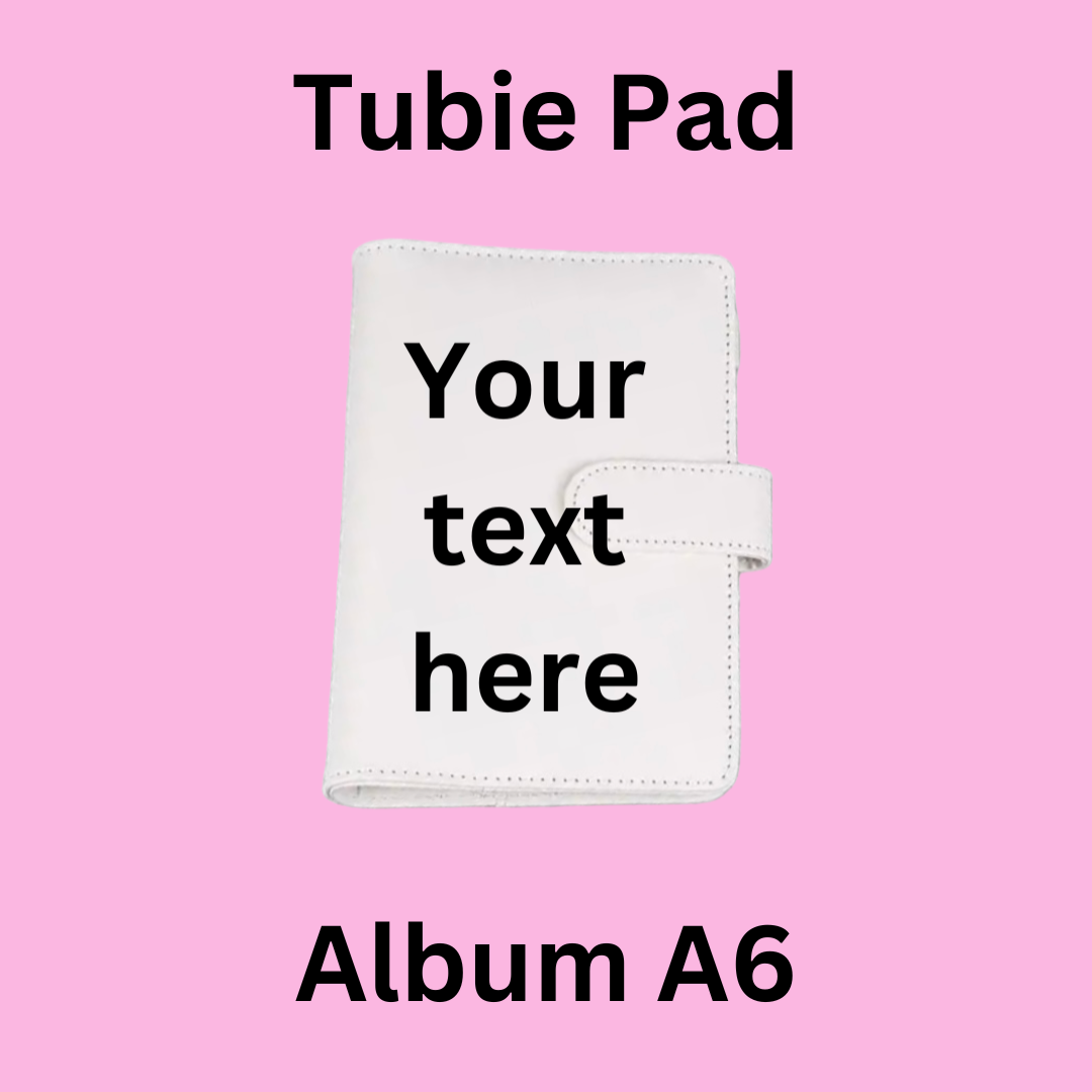 A5/A6 White Personalised Tubie Pad Album, Tubie Accessories Organiser