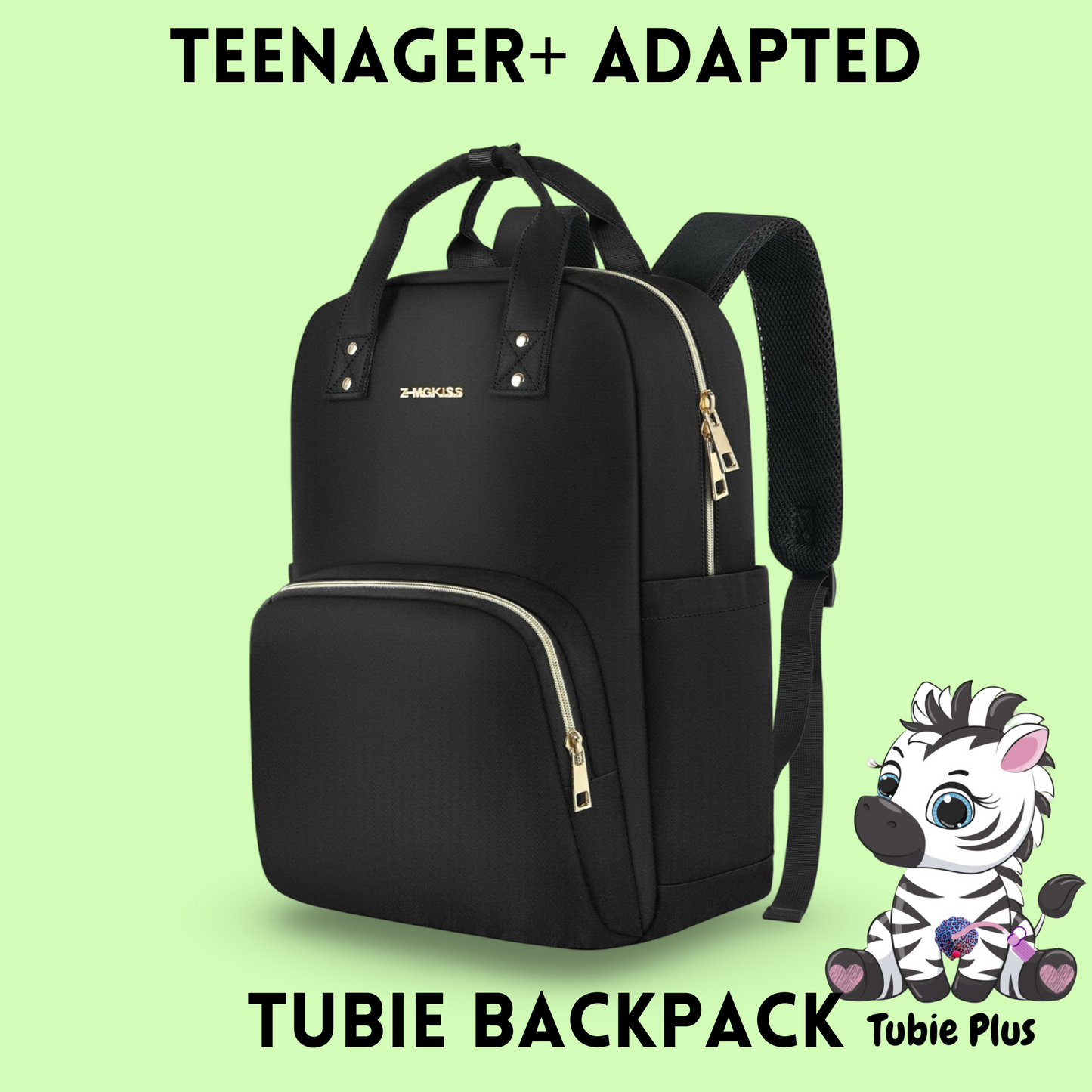 Black Feeding Tube Backpack, Tubie Backpack, Adapted Backpack