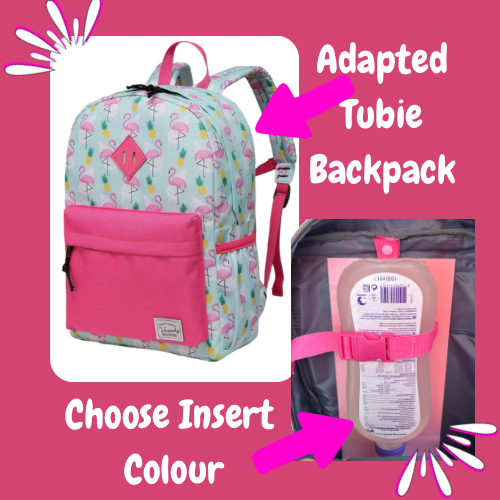 2+yrs Flamingo Feeding Tube Backpack, Tubie Backpack, Adapted Backpack