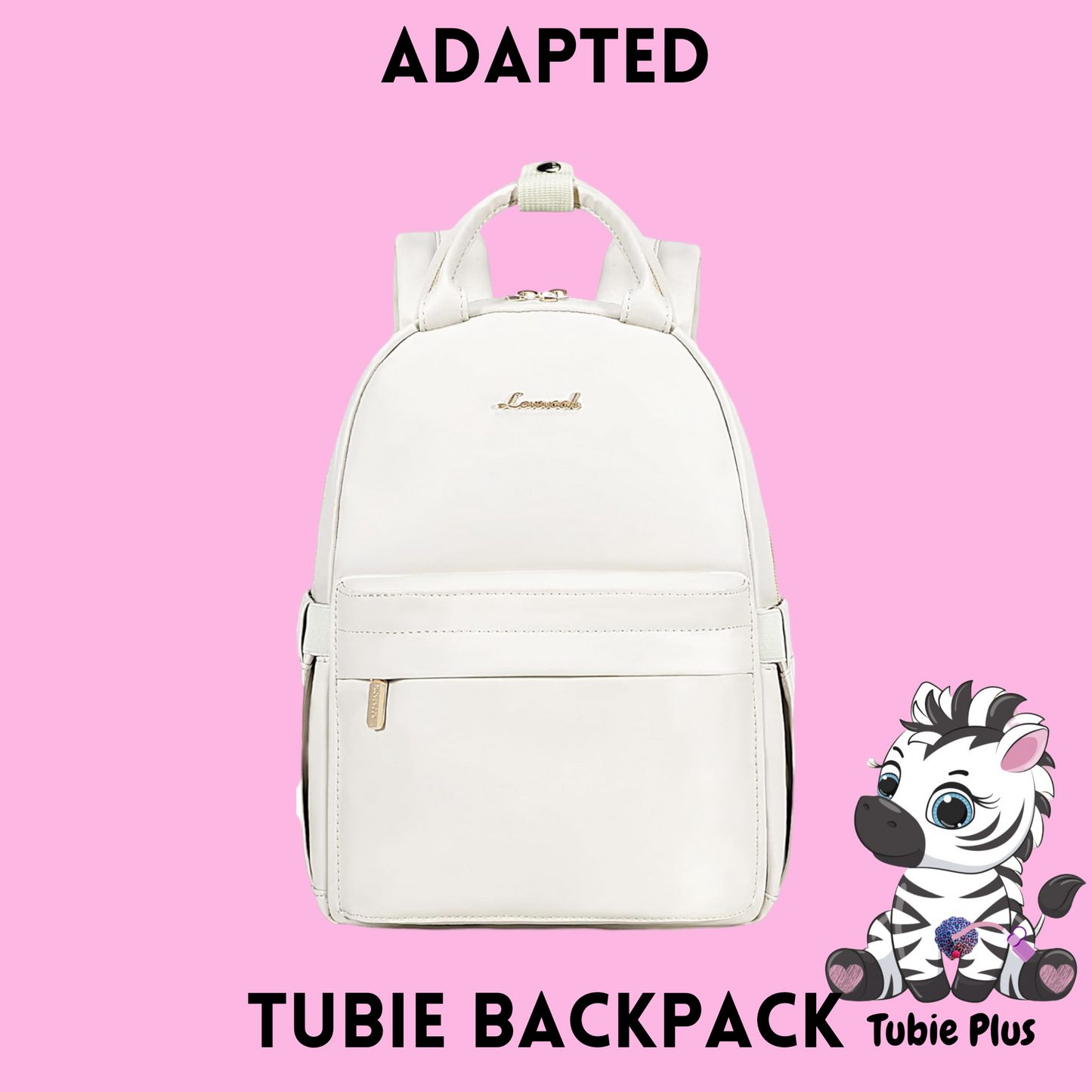 White Mini 500ml Feeding Tube Backpack, Tubie Backpack, Adapted Backpack