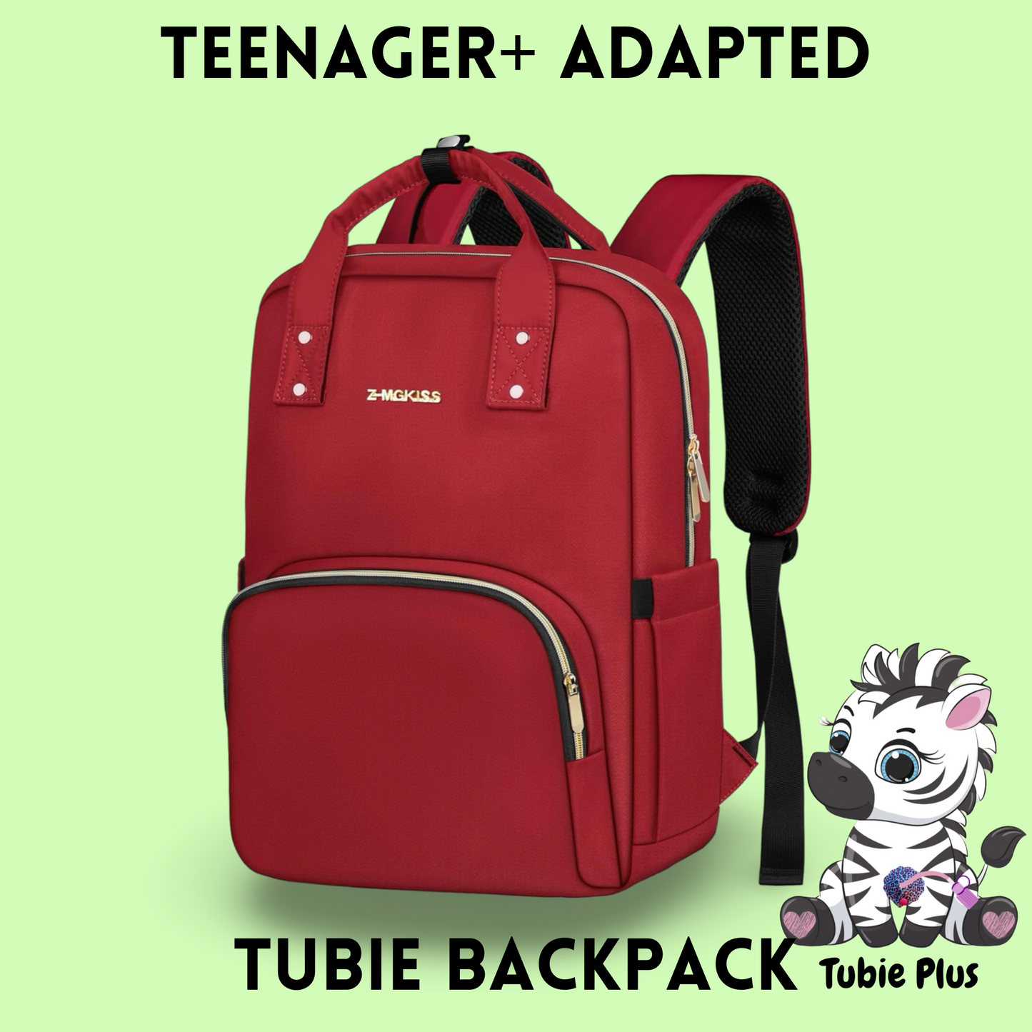 Red Feeding Tube Backpack, Tubie Backpack, Adapted Backpack