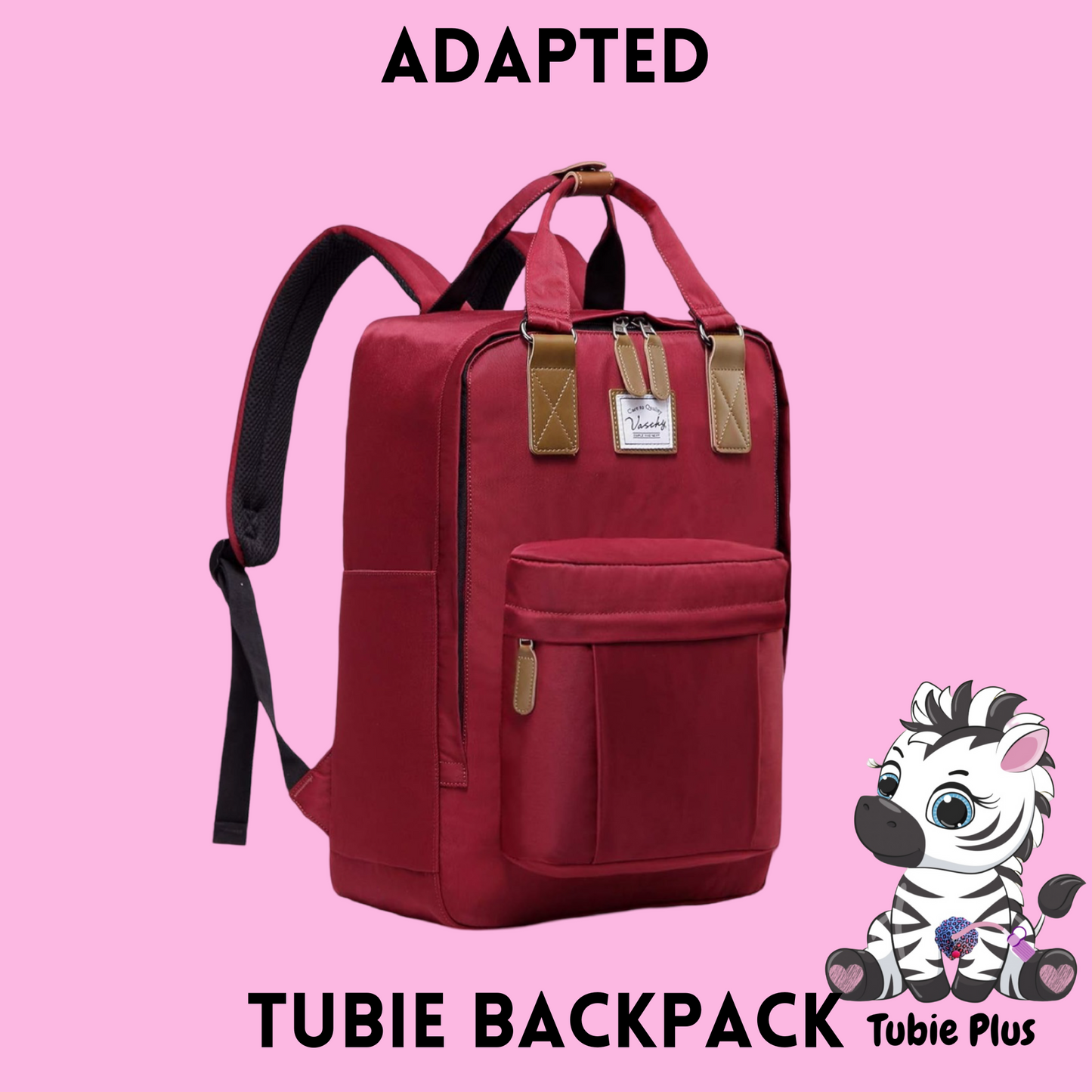 Burgundy Feeding Tube Backpack, Tubie Backpack, Adapted Backpack