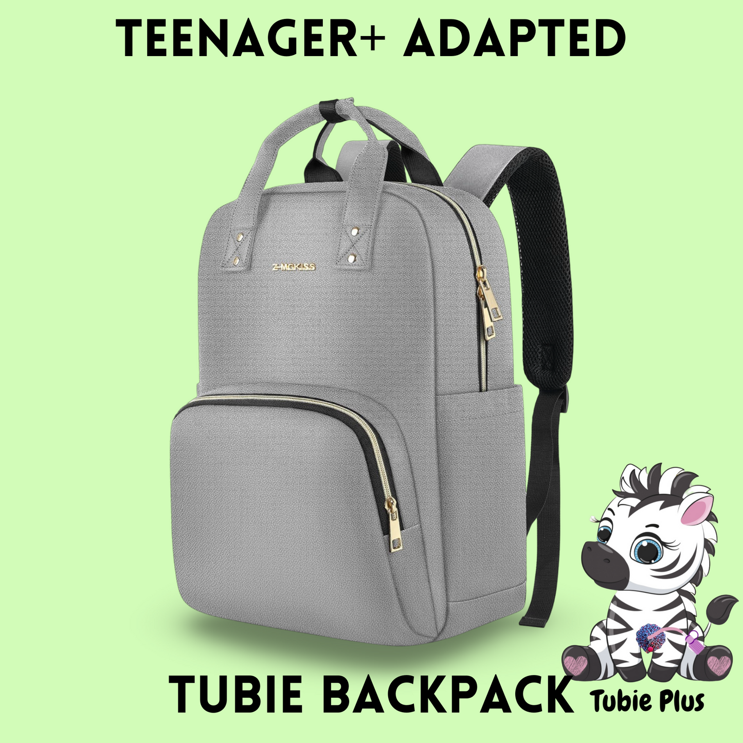 Grey Feeding Tube Backpack, Tubie Backpack, Adapted Backpack