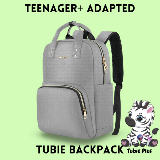 Grey Feeding Tube Backpack, Tubie Backpack, Adapted Backpack