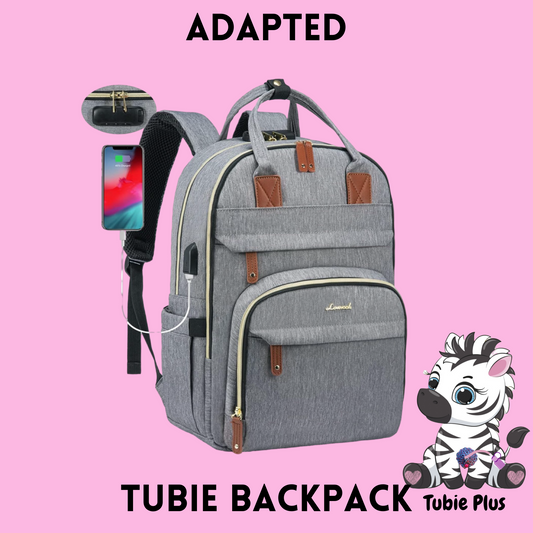 Grey Feeding Tube Backpack, Tubie Backpack, Adapted Backpack