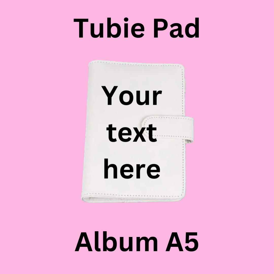 A5/A6 White Personalised Tubie Pad Album, Tubie Accessories Organiser