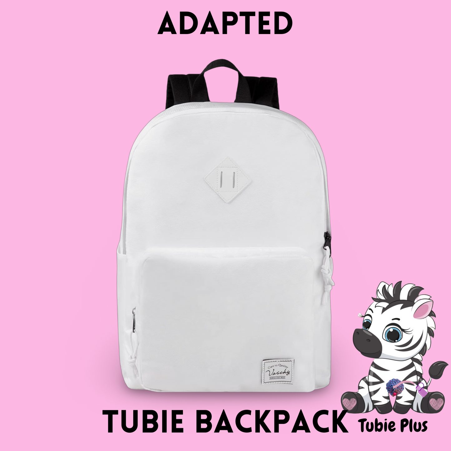 White Feeding Tube Backpack, Tubie Backpack, Adapted Backpack