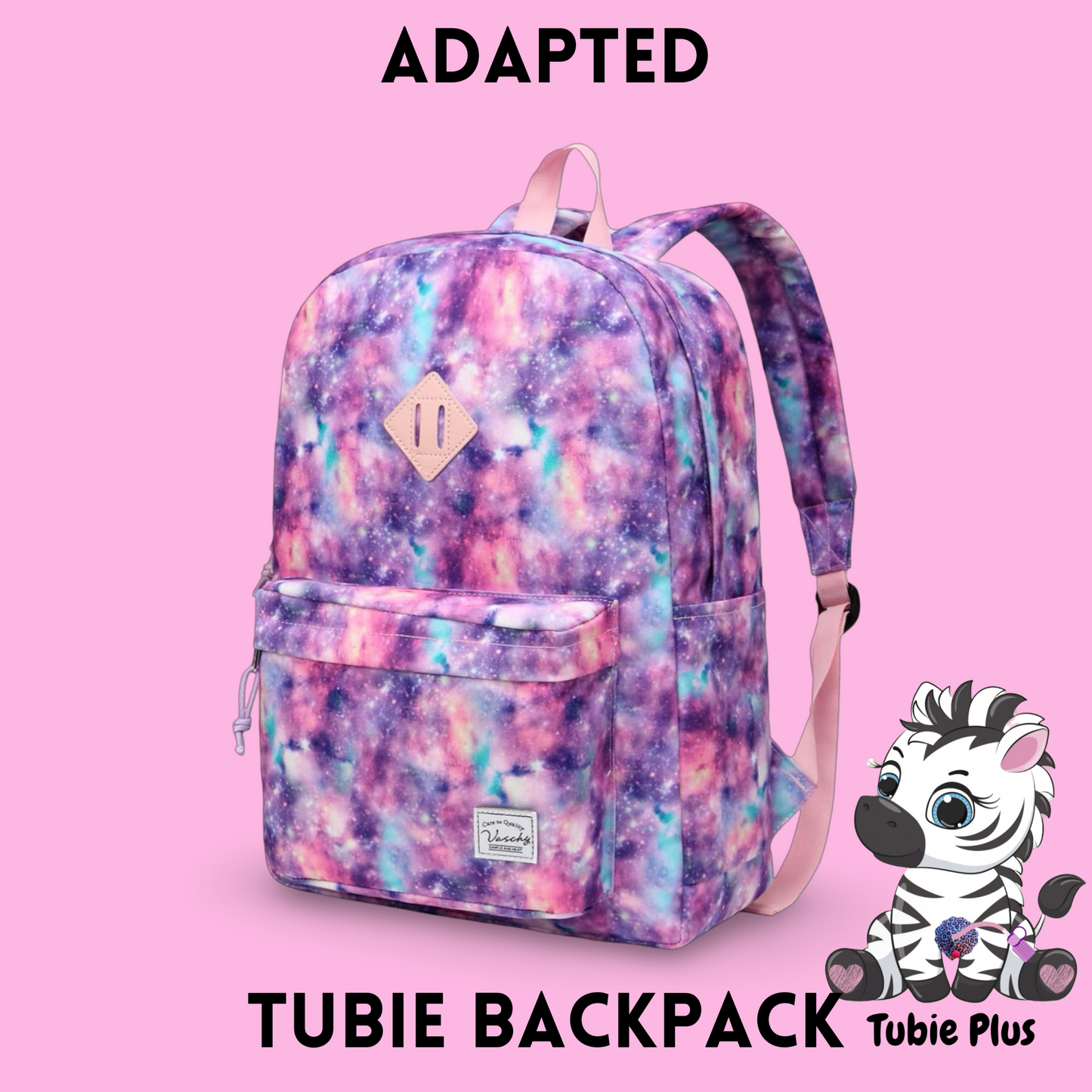 Pink Galaxy Feeding Tube Backpack, Tubie Backpack, Adapted Backpack